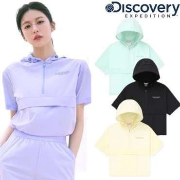 디스커버리 [고윤정 착용]  여성 24SS 우븐 쿨터치 후드형 반팔 아노락 DWTR96043