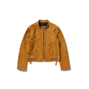 Calf Suede Zip Leather Jacket (Camel)