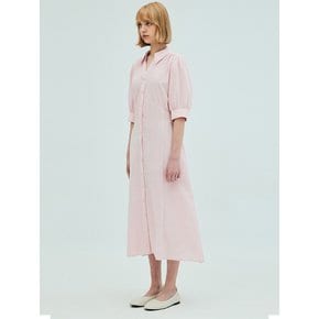 Open collar shirring detail shirt dress_pink