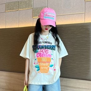 여아 주니어 스트로베리 아이스크림 티셔츠