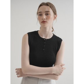 Round Button Knit Sleeveless (Black)