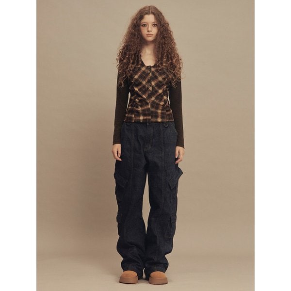 스네이크 엠보싱 패턴 오버핏 카고 진