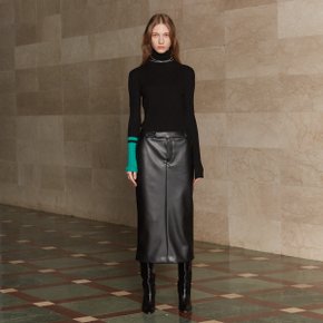 [셀럽착용]ISABEL Faux Leather Long Skirt_Black