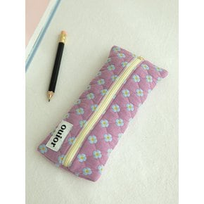 flat pencil case - dot flower purple(middle zipper)