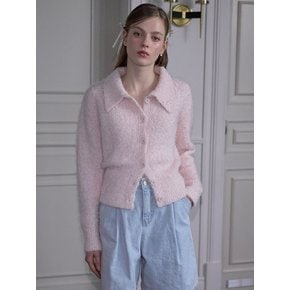 Hairy Collar Knit Cardigan [Pink]