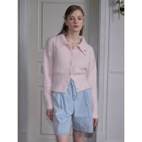 Hairy Collar Knit Cardigan [Pink]