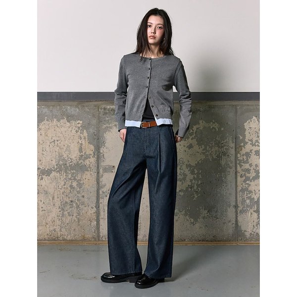 Round Neck Knit Cardigan  Grey (KE615AM013)