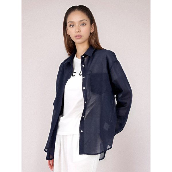 Long Sleeve Linen Shirt _Navy
