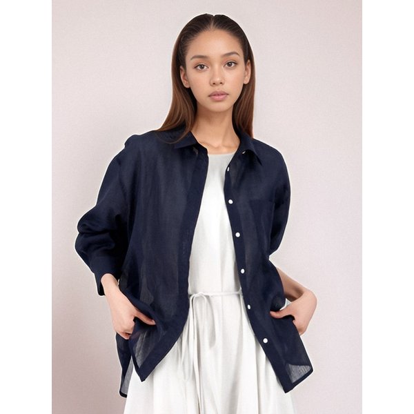 Long Sleeve Linen Shirt _Navy