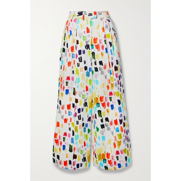 Marker Test Pleated Printed Cotton-twill Wide-leg Pants 화이트