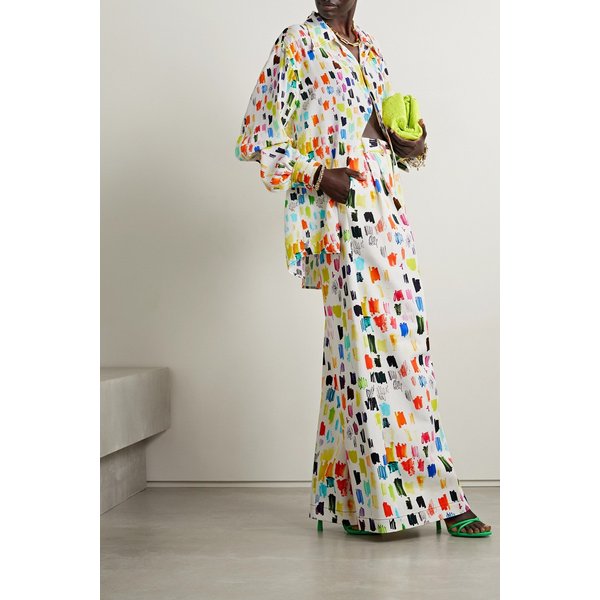 Marker Test Pleated Printed Cotton-twill Wide-leg Pants 화이트