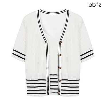 ab.f.z [ab.f.z/신상] 스트라이프 배색 브이넥 나시 반팔 가디건 세트 (AFZ2MYA2A)