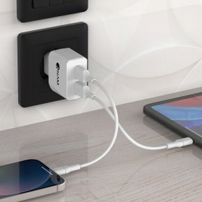 멀티 고속 USB 2포트 충전기 + 8핀 케이블 1m