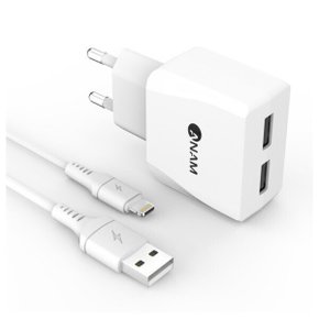 멀티 고속 USB 2포트 충전기 + 8핀 케이블 1m