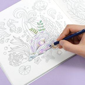 컬러링색칠북(쉬운버전)+모닝글로리수채화색연필12색(세트구성) 시니어 유치원생 색칠공부