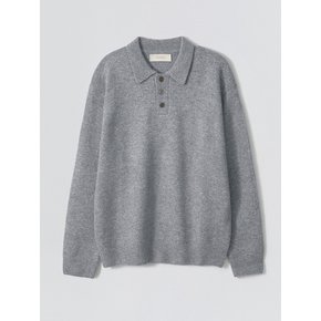 Natural Button Collar Knit_Melange Grey
