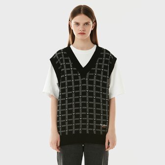 로라로라 (KT-21132) CHECK JACQUARD KNIT VEST BLACK