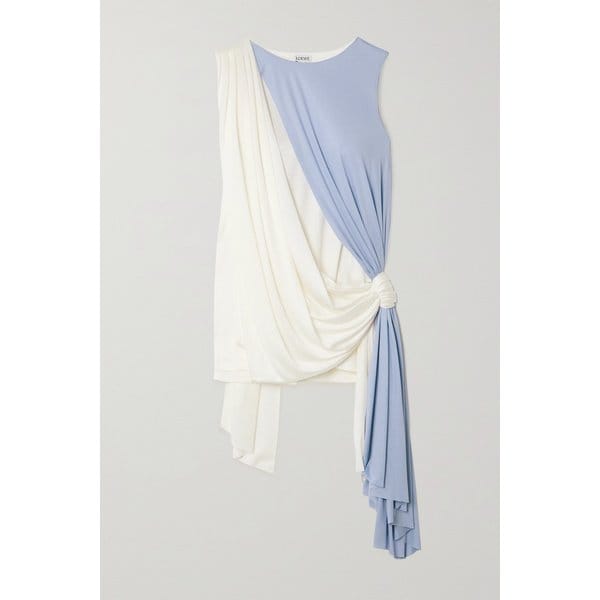 비대칭 노트 드레이프 실크 크레이프 드 신 탑 라이트 블루 33258524072910627