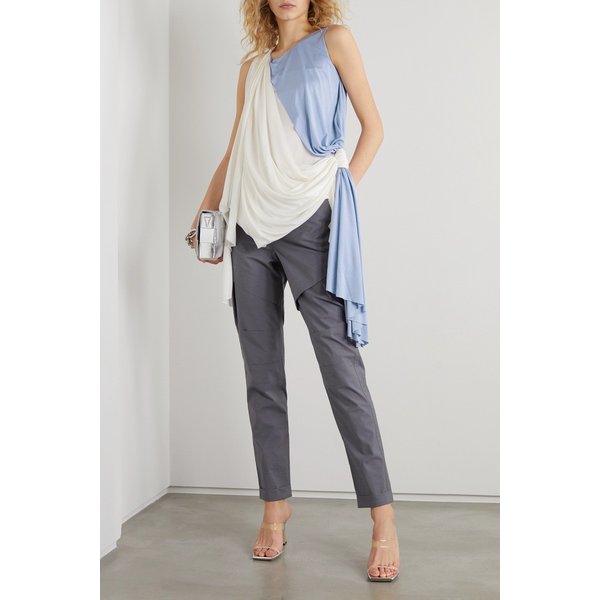 비대칭 노트 드레이프 실크 크레이프 드 신 탑 라이트 블루 33258524072910627