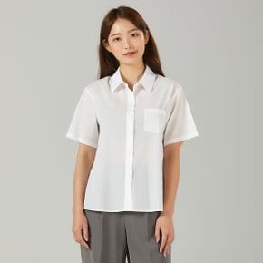 여성용  여름 반소매 면혼방 스판셔츠 화이트 솔리드 여자용 셔츠블라우스