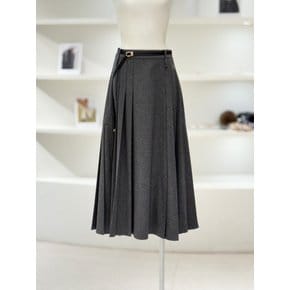 [여주점] 여성 벨티드 플리츠 모직 롱 스커트 (L261MSD008)