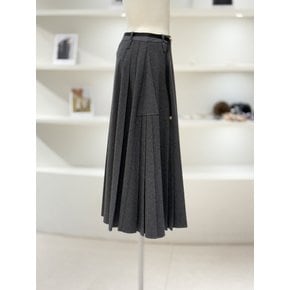 [여주점] 여성 벨티드 플리츠 모직 롱 스커트 (L261MSD008)