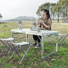 미니 휴대하기 좋은 실버화이트 테이블의자 캠핑 우드 벤치 좌식의자 경량 캠핑의자 백패킹