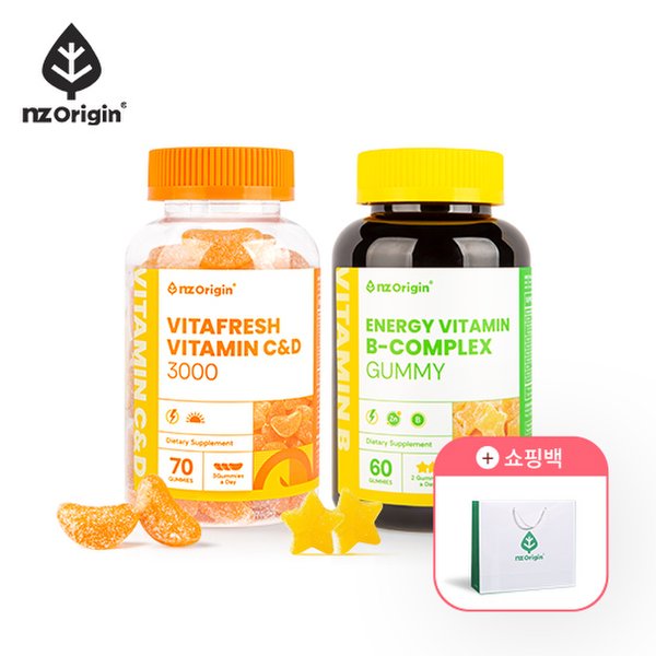 [공식][비타민 BCD구미] 비타프레쉬 비타민C&D 70구미 + 에너지 비타민 B 60구미 SET + 쇼핑백