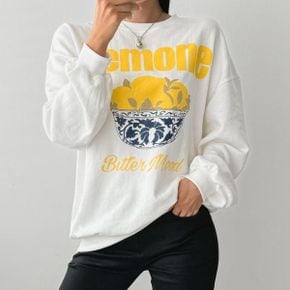 레몬레터링쭈리 라운드박스 맨투맨 긴팔티셔츠 데일리 빅사이즈 루즈핏 면캐주얼_P440025011