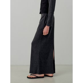 Classic Rib Knit Banding Long Skirt - Charcoal