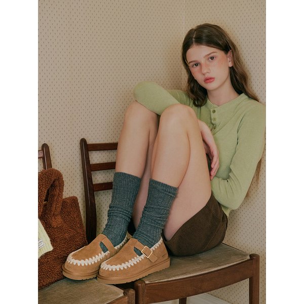 [단독] Ddami 따미 소가죽 스티치 포인트 T스트랩 방한 로퍼_3color