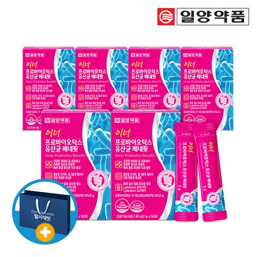 일양약품 이너 프로바이오틱스 여성 질유래유산균 베네핏 6박스 (쇼핑백)