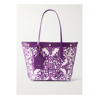 돌체앤가바나 가죽 트리밍 프린트 캔버스 토트 퍼플 46376663162853765