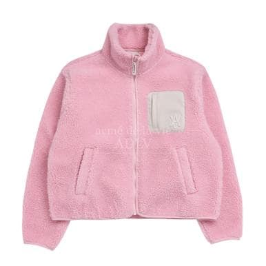 A LOGO EMBLEM BOUCLE FLEECE JACKET PINK-A로고플리스 자켓