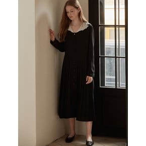 Vintage lace collar pleats dress - Black