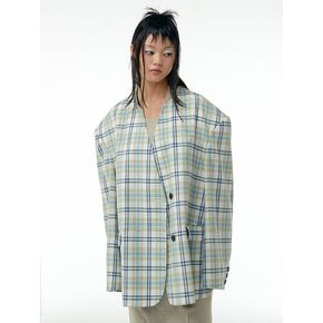 Lapelless patchwork checkered blazer (Check)