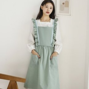 포인트 라인 원피스형 프릴 주머니 앞치마 5color