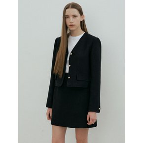 CUFFS TWEED JACKET- Black