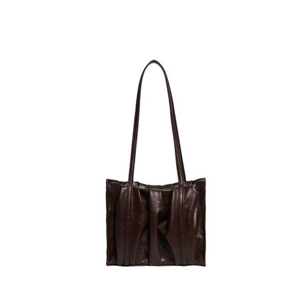 SHIRRING SQUARE SHOULDER MINI BAG DARK BROWN