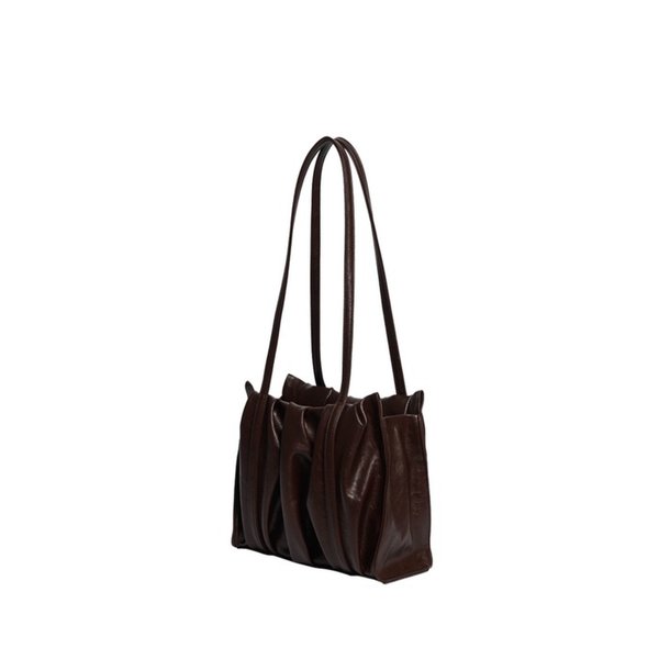 SHIRRING SQUARE SHOULDER MINI BAG DARK BROWN