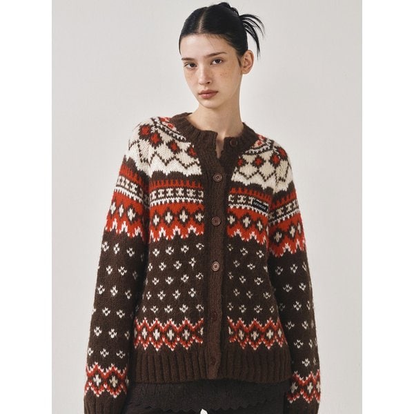 FAIR ISLE JACQUARD SWEATER CARDIGAN_BROWN