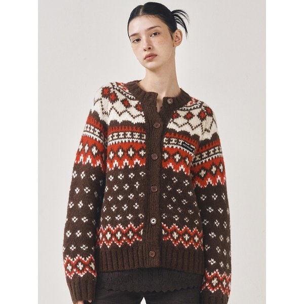 FAIR ISLE JACQUARD SWEATER CARDIGAN_BROWN