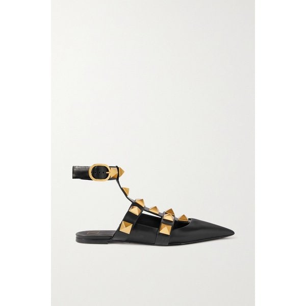 Roman Stud Leather Point-toe Flats 블랙 1647597308976551