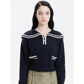 BUTTON SAILOR COLLAR KNIT_NAVY