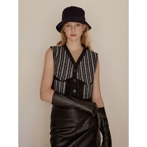 Denim Patched Fleece Vest (Black)