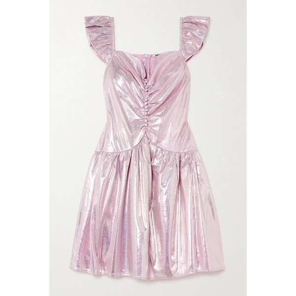 바체바 웬디 주름 홀로그래픽 라메 미니 드레스 퍼플 1647597313847583