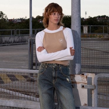 레이브 Wool Slit Layerd T-shirt in Beige VW4AE106-91