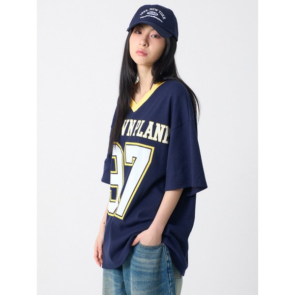 V네크 플라넷 럭비티 네이비_V Neck Planet Rugby Tee Navy