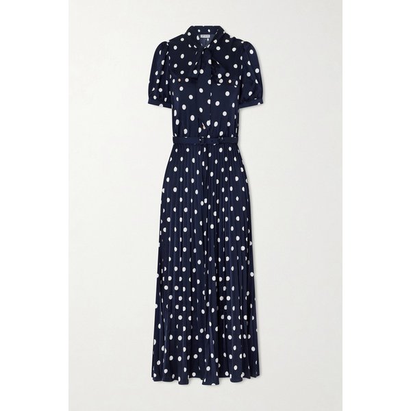 타이 디테일 벨티드 플리츠 폴카 도트 새틴 미디 드레스 46376663163017675