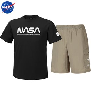 NASA 나사 남녀공용 면 라운드 반팔티+우븐 5부 반바지 상하세트 N-152UBK+N-056PBG 남자 여성 티셔츠 숏팬츠 여름바지 빅사이즈